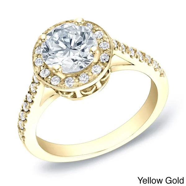 Summit stone ring-Auriya Certified 1 3/5ct TDW Round Diamond Halo Engagement Ring 14k Gold (H-I, SI1-SI2)