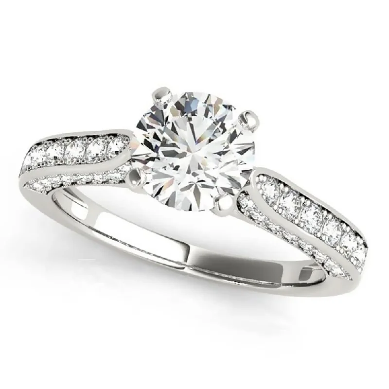 Twinkling crystal ring-Auriya Classic 1 1/2ct Round Moissanite and 1/2ctw Diamond Engagement Ring 14K Gold