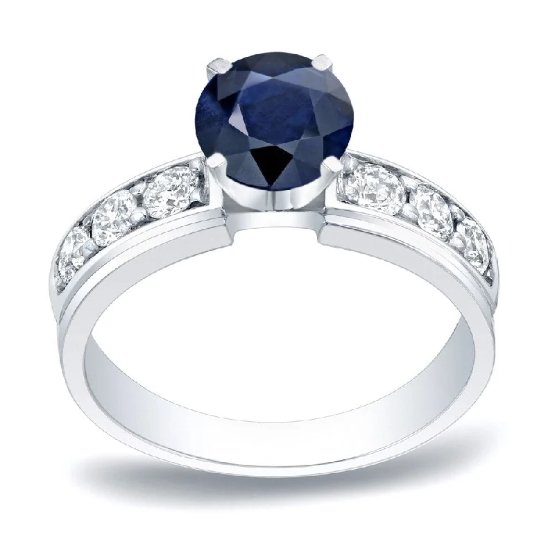 Tide motif ring-Auriya Classic 1/2ct Blue Sapphire and 1/2ctw Diamond Engagement Ring Platinum