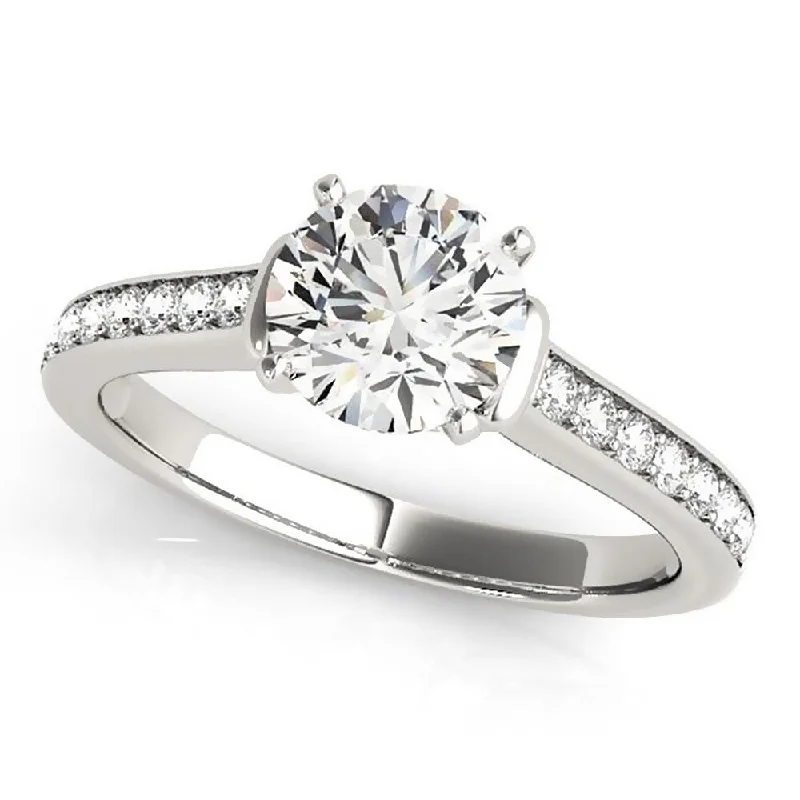 Linked band ring-Auriya Modern 1/2ct Round Moissanite and 1/5ctw Diamond Engagement Ring 14K Gold