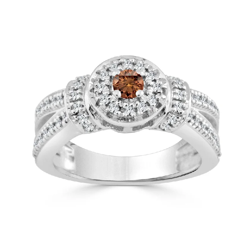 Peaked band ring-Auriya Modern 1/2ctw Halo Brown Diamond Engagement Ring 14k Gold