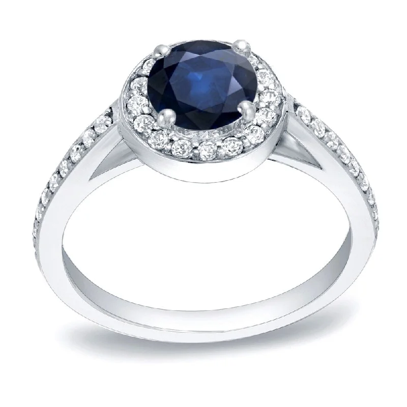 Vivid topaz ring-Auriya Modern 3/4ct Sapphire and 1/3ct TDW Halo Diamond Engagement Ring 14k Gold