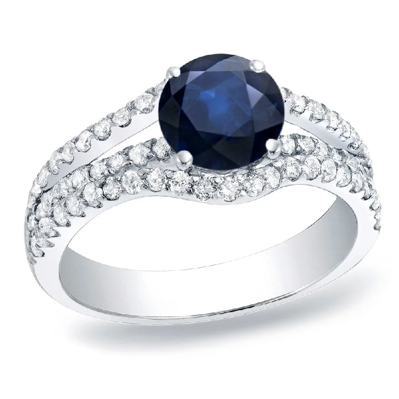 Uncut ruby ring-Auriya Modern Round 1/3ct Blue Sapphire and 3/4ct TDW Diamond Engagement Ring 14K Gold