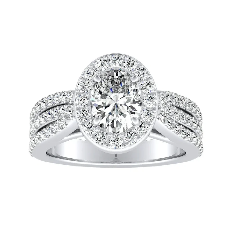 Aura ring-Auriya Platinum 1 1/2ctw Triple Oval-cut Halo Diamond Engagement Ring (H-I, SI1-SI2)