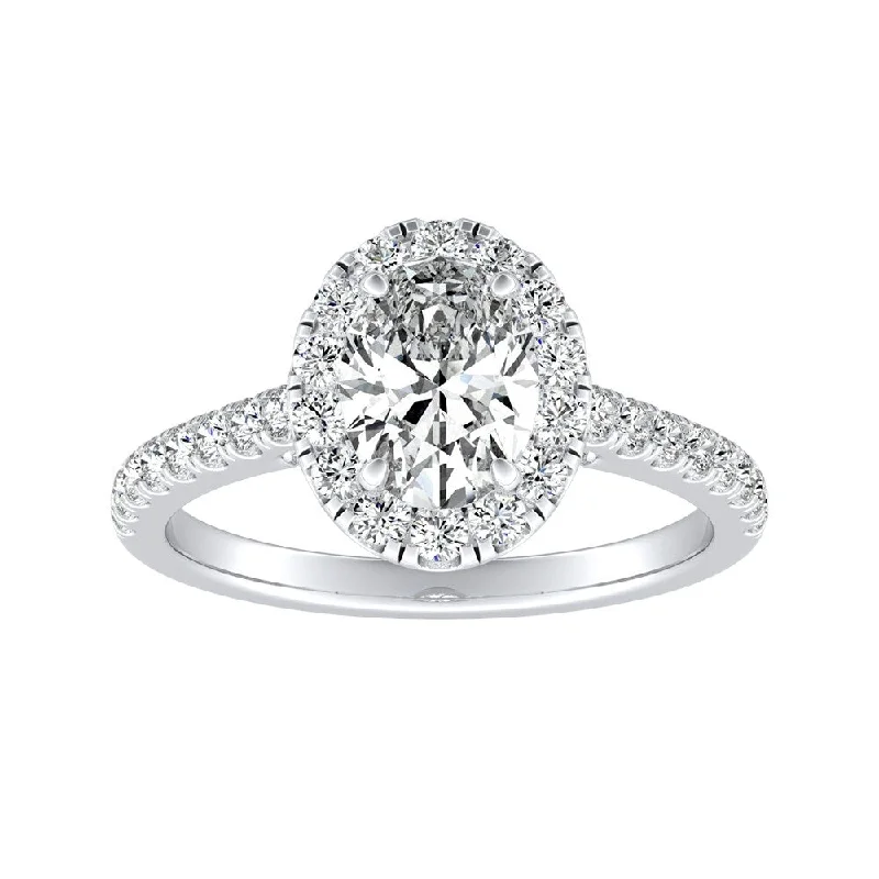 Pleated edge ring-Auriya Platinum 1 1/5ctw Oval-cut Halo Diamond Engagement Ring (H-I, SI1-SI2)