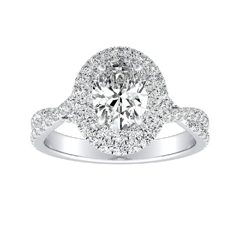 Glossy titanium ring-Auriya Platinum 1 1/5ctw Twisted Oval-cut Halo Diamond Engagement Ring (H-1, SI1-SI2)