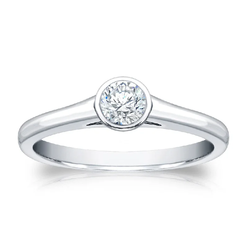 Piled birthstone ring-Auriya Platinum 1/4ctw Bezel-set Solitaire Diamond Engagement Ring