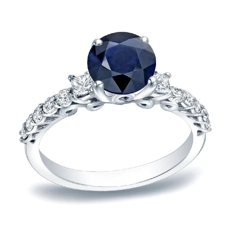 Heptagonal gem ring-Auriya Platinum 1ct Round Cut Blue Sapphire and 2/5ct TDW Diamond Engagement Ring