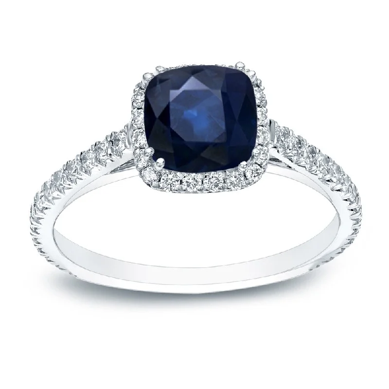 Cosmic burst ring-Auriya Platinum 3/4ct Cushion-cut Blue Sapphire Halo Diamond Engagement Ring 3/4ctw