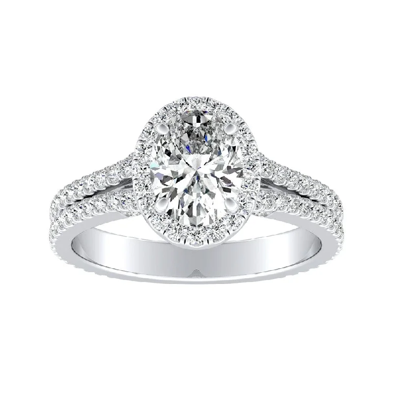 Polished zinc ring-Auriya Platinum 9/10ctw Oval-cut Halo Diamond Engagement Ring