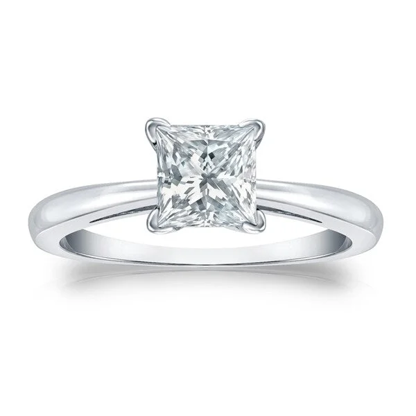 Channeled rim ring-Auriya Platinum GIA Certified 1 1/4-Carat TDW Princess-Cut Solitaire Diamond Engagement Ring