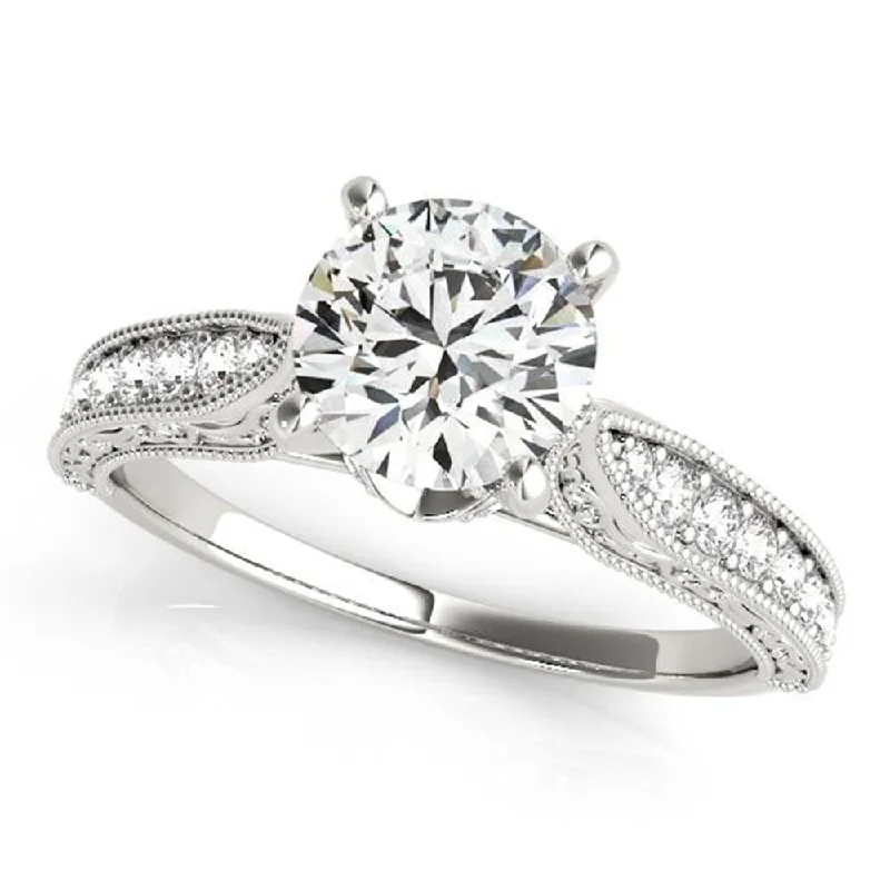 Sparkling cut ring-Auriya Round 1 1/2ct Moissanite and 1/5cttw Vintage Diamond Engagement Ring 14k Gold