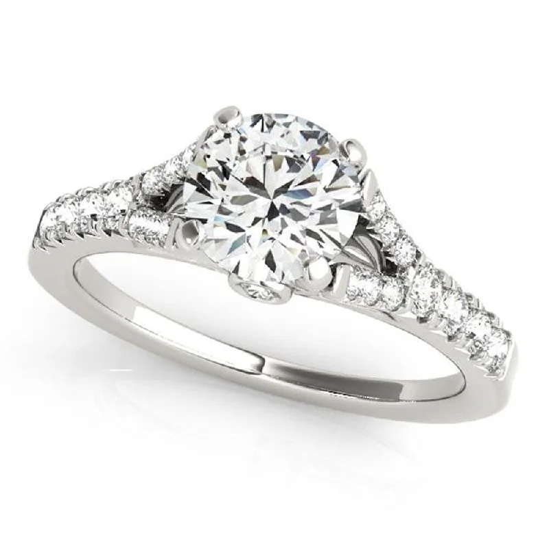 Hooked ring-Auriya Round 1/2ct Moissanite and 3/8ctw Side Stone Diamond Engagement Ring 14K Gold