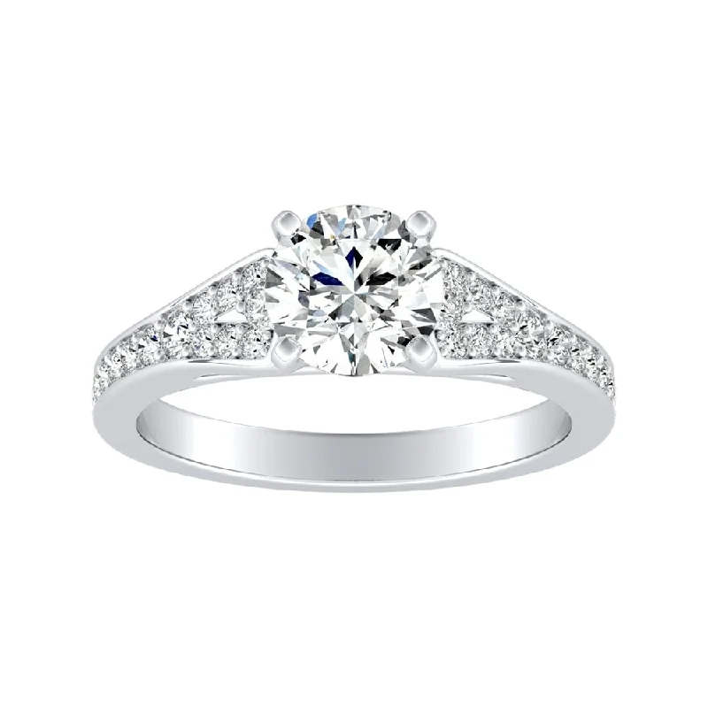 Bright stone ring-Auriya Round 1ct Moissanite and 1/4ct TDW Diamond Engagement Ring 14k Gold