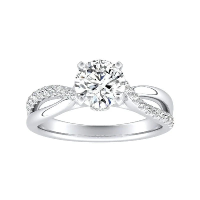 Crescent dusk ring-Auriya Round 1ct Moissanite and 1/5ct TDW Diamond Engagement Ring 14K Gold