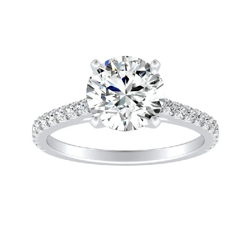 Jutting stone ring-Auriya Round 2ct Moissanite and 1/3ctw Diamond Engagement Ring 14k Gold