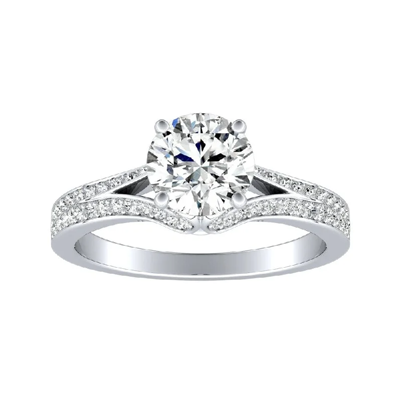 Soft arc ring-Auriya Round 3/4ct Moissanite and 1/3ctw Diamond Engagement Ring 14k Gold