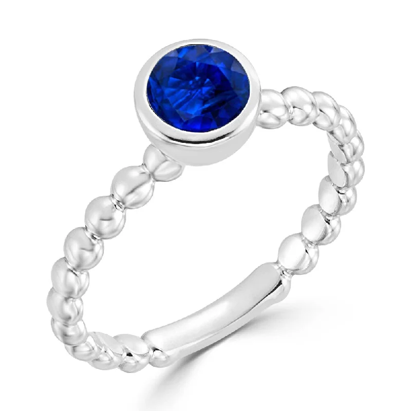 Etched band ring-Auriya Stackable 4/5ctw Bezel Set Solitaire Blue Sapphire Engagement Ring