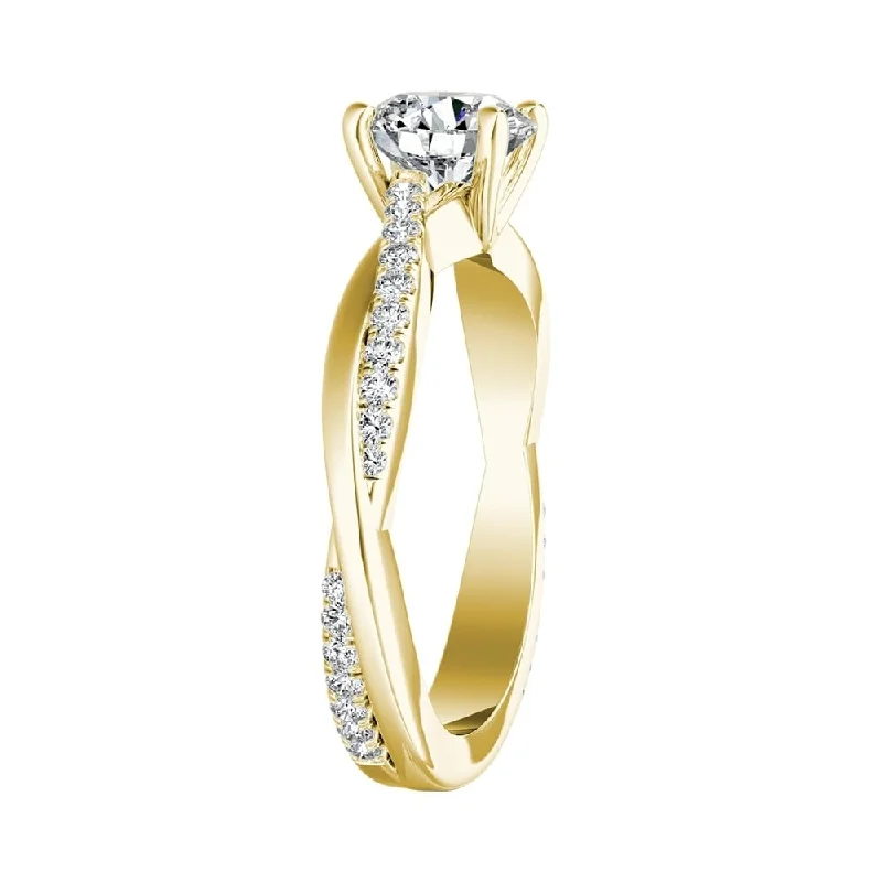 Quilted band ring-Auriya Twisted Modern 2ct Round Moissanite and 1/5ctw Diamond Engagement Ring 14K Gold