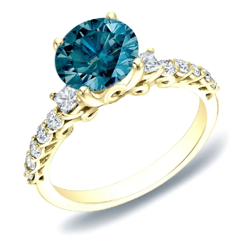 Dense gold ring-Auriya Unique 1 2/5ctw Round Blue Diamond Engagement Ring 14k Gold