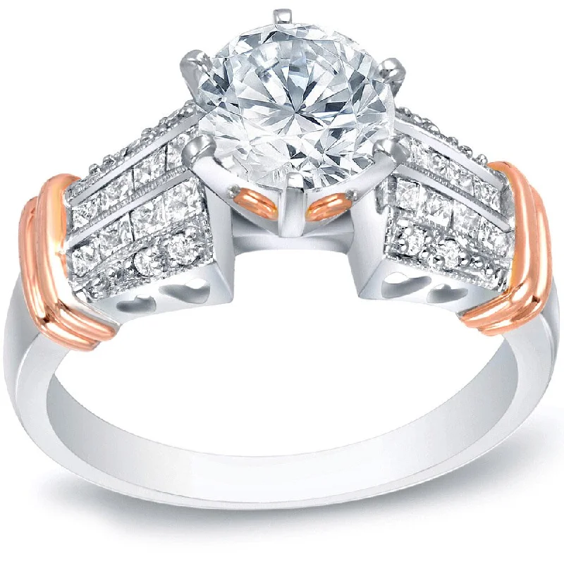 Glossy iridium ring-Auriya Unique 1 3/5ct TDW Certified Diamond Engagement Ring 14k Two-tone Rose Gold