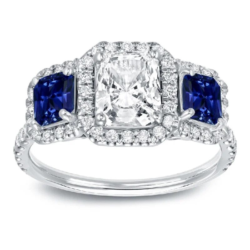 Set stone ring-Auriya Unique 3/4ct Blue Sapphire and 1 1/2ctw Radiant Halo Diamond Engagement Ring 14k Gold (J-K, SI1-SI2)