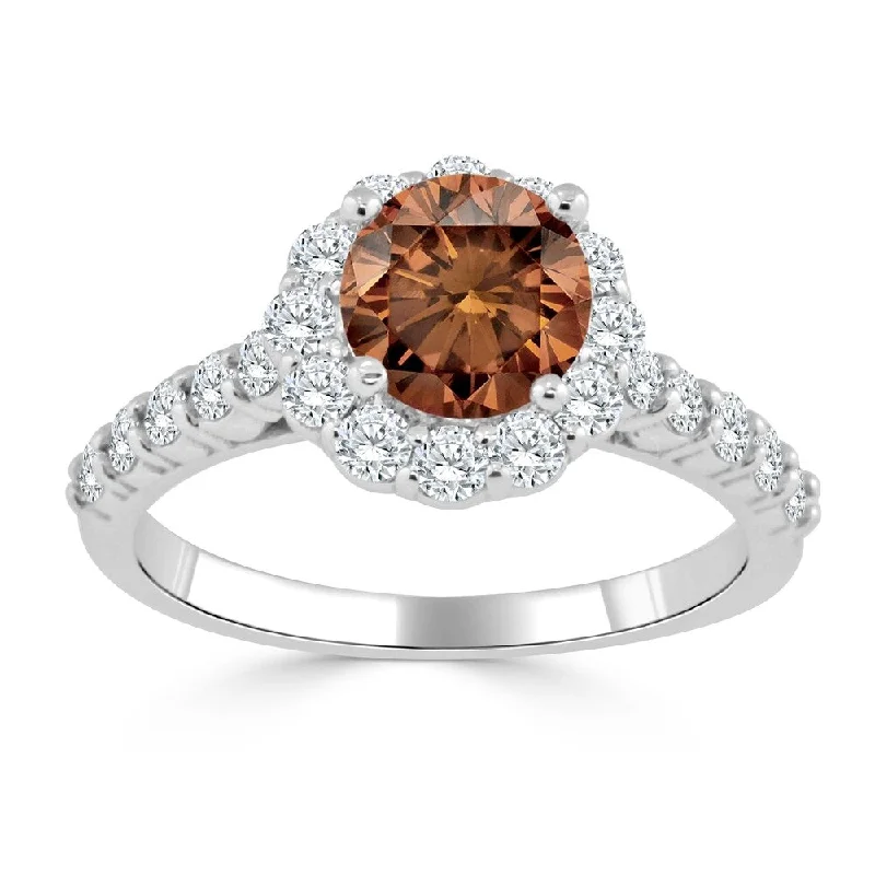 Crescent dusk ring-Auriya Unique Vintage 1 1/2ctw Halo Brown Diamond Engagement Ring 14k Gold