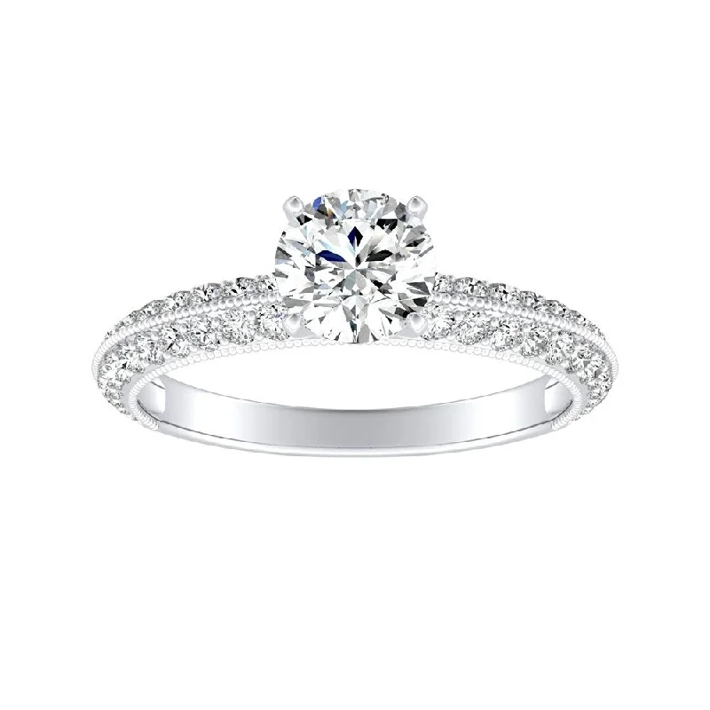 Fine filigree ring-Auriya Vintage 1/2ct Round Moissanite and 3/8ctw Diamond Engagement Ring 14K Gold