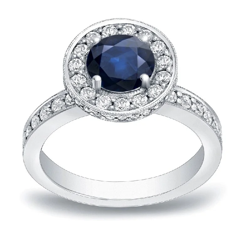 Smelted gold ring-Auriya Vintage 1ct Sapphire and 3/4ctw Halo Diamond Engagement Ring 14K Gold (H-I, SI1-SI2)