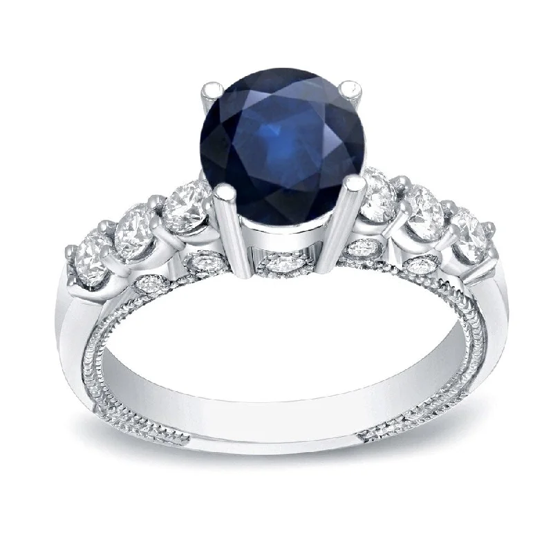 Vivid moonstone ring-Auriya Vintage 3/4ct Blue Sapphire and 3/4ctw Diamond Engagement Ring 14k Gold (H-I, SI1-SI2)