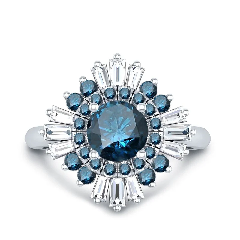 Clean-cut ring-Auriya Vintage Ballerina 1 3/4ctw Baguette Halo Blue Diamond Engagement Ring 14k Gold (G-H, VS2-SI1)