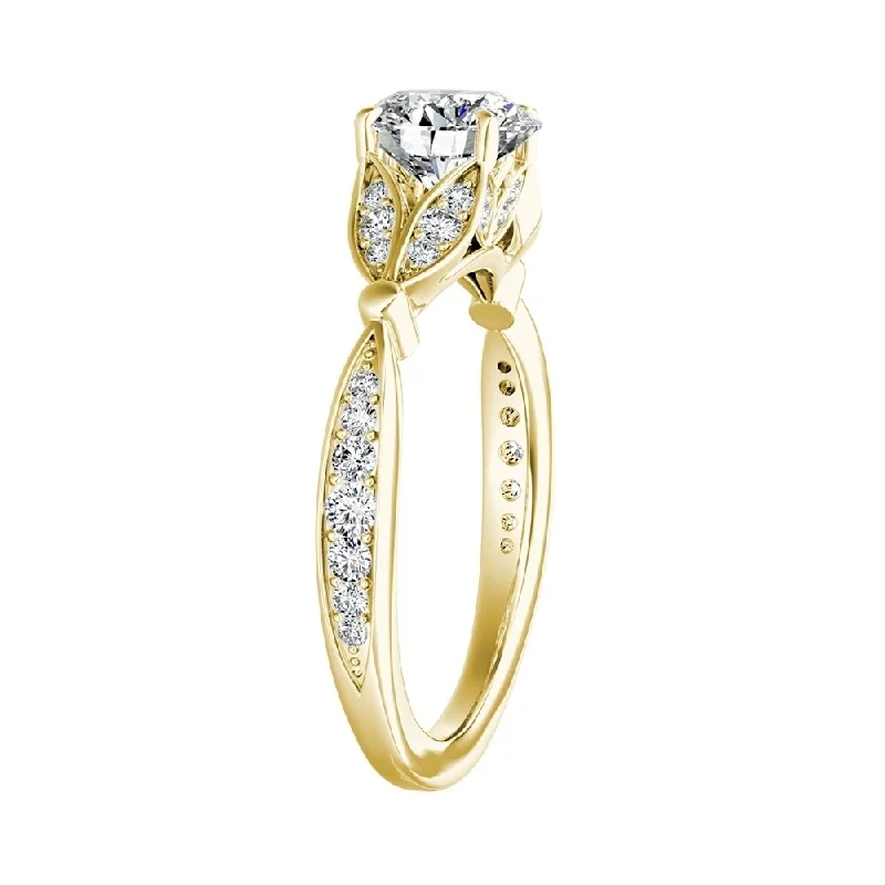 Faint silver ring-Auriya Vintage Floral 1/2ct Round Moissanite and 1/4ctw Diamond Engagement Ring 14K Gold