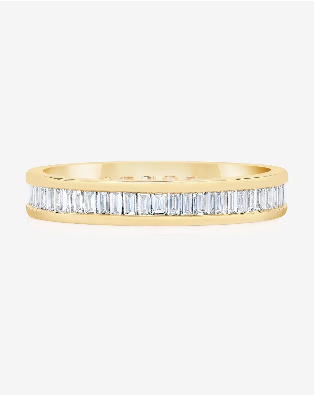 Embossed gem ring-Baguette Diamond Channel Set Eternity Band