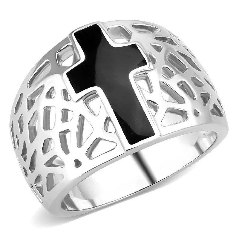 Woven knot ring-Black Christian Holy Cross Womens 316 Stainless Steel Wide Band Religious Ring