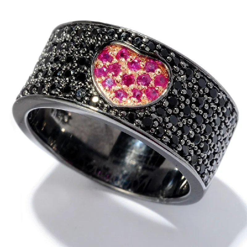 Retro apatite ring-Black Rhodium O/ Silver 1.00Ctw Pink Sapphire Cluster Ring