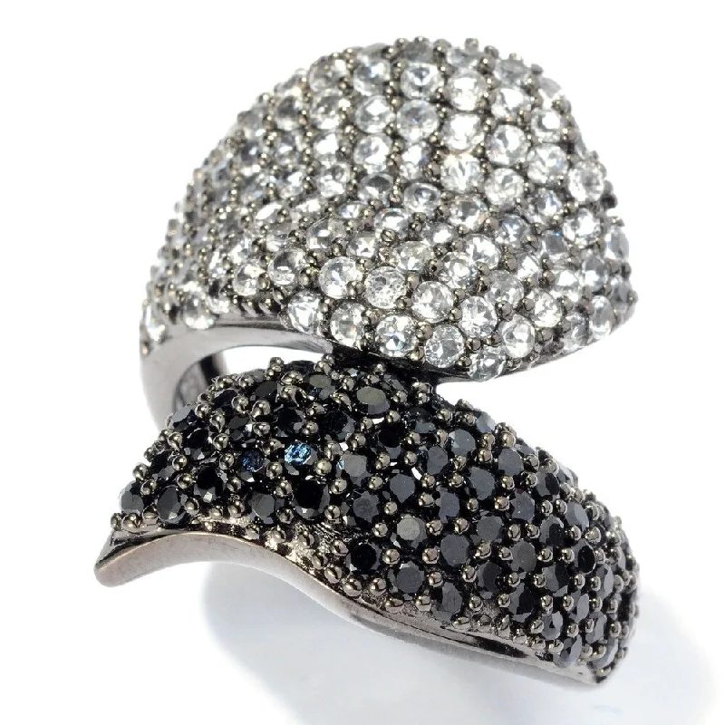 Sunbeam ring-Black Rhodium Over Silver 2.88ctw White Topaz & Black Spinel Ring