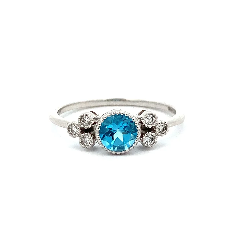 Retro topaz ring-Blue Topaz and Diamond Ring in White Gold