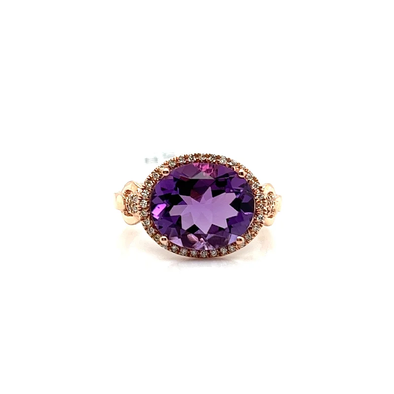 Rolling tide ring-Bremer Jewelry Amethyst and Diamond Halo Fashion Ring in 14K Rose Gold (4.08ctw)