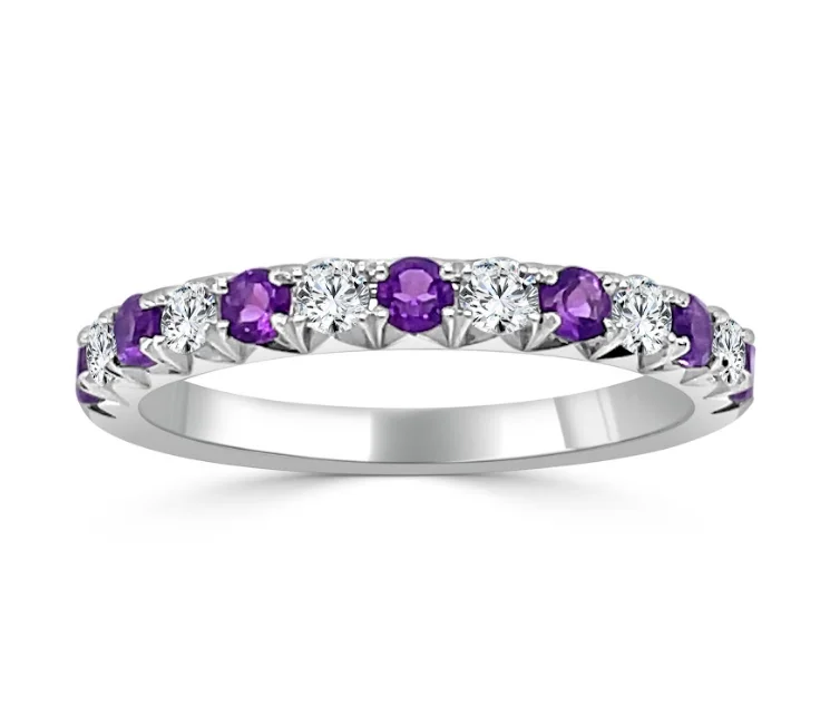 Ridge motif ring-Bremer Jewelry Amethysts and Diamonds Half Anniversary Fashion Ring in 14K White Gold (.25ctw)