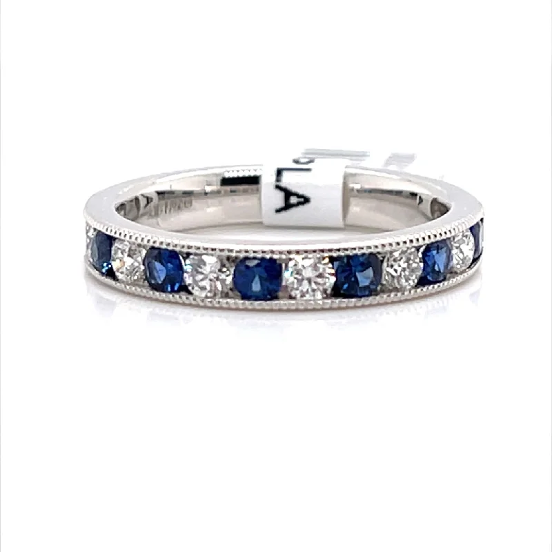 Glossy iridium ring-Bremer Jewelry Channel Set Sapphire and Diamond Fashion Ring in Platinum (0.96ctw)