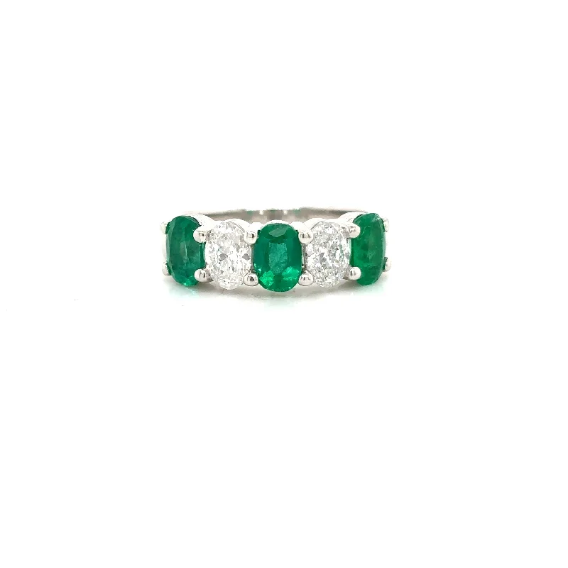 Retro topaz ring-Bremer Jewelry Emeralds and Diamonds Five Stone Fashion Ring in 14K White Gold (2.32ctw)