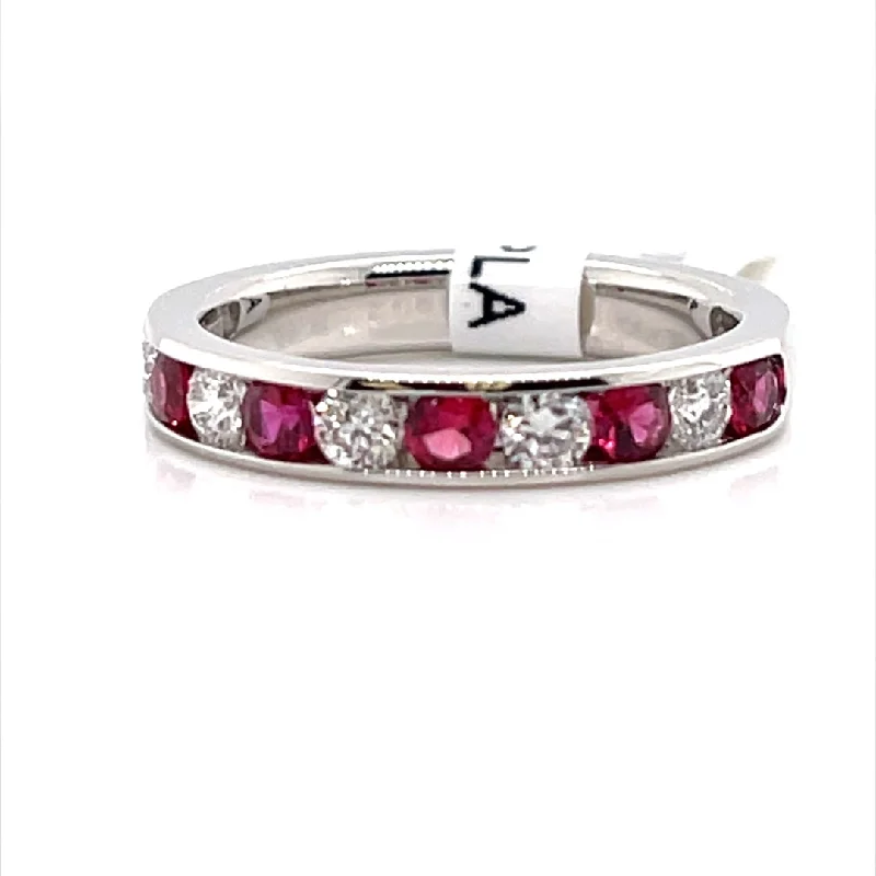 Lush garnet ring-Bremer Jewelry Rubies and Diamonds Channel Set Fashion Ring in 950 Platinum (1.11ctw)