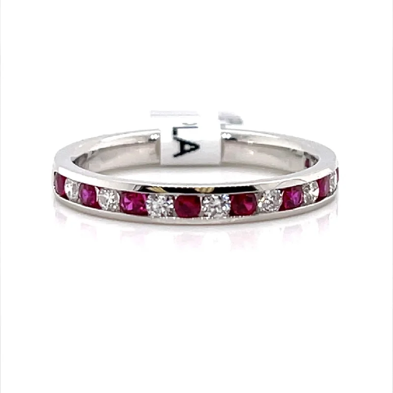 Satin gold ring-Bremer Jewelry Ruby and Diamond Channel Set Fashion Ring in Platinum (0.58ctw)