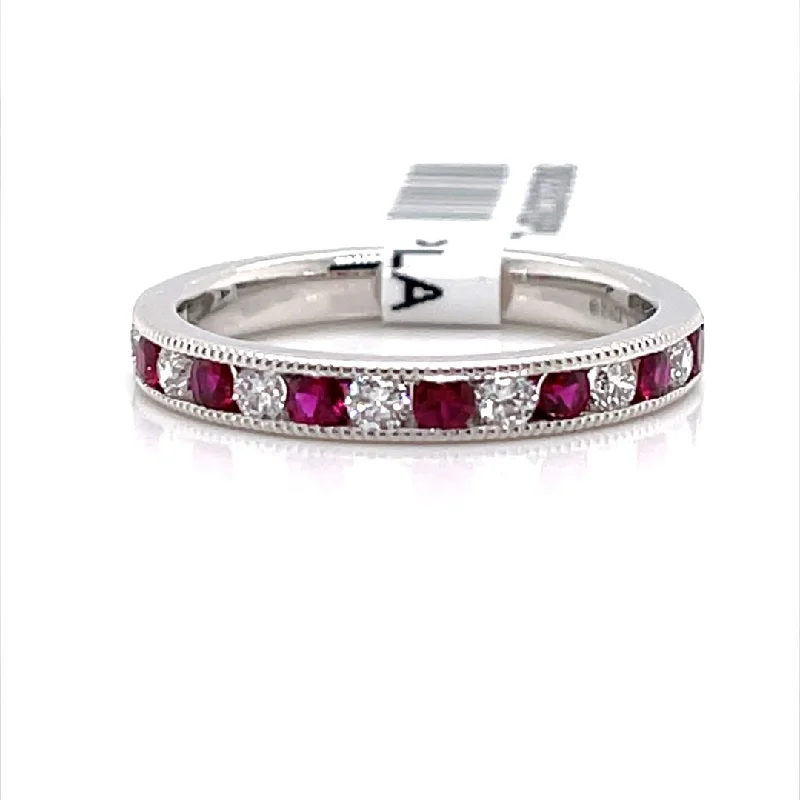 Channeled design ring-Bremer Jewelry Ruby and Diamond Channel Set Fashion Ring in Platinum (0.66ctw)