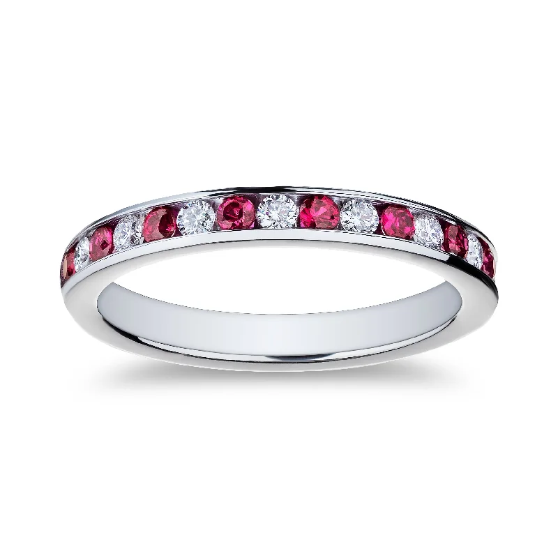 Smooth gem ring-Bremer Jewelry Ruby and Diamond Channel Set Ring in Platinum (0.58ctw)