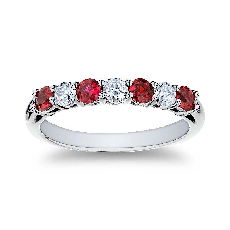 Embossed gem ring-Bremer Jewelry Ruby and Diamond Half Anniversary Ring in Platinum (0.80ctw)