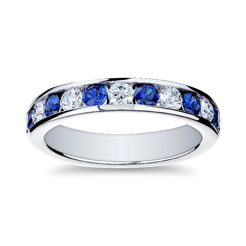 Deep emerald ring-Bremer Jewelry Sapphire and Diamond Channel Set Ring in Platinum (1.11ctw)