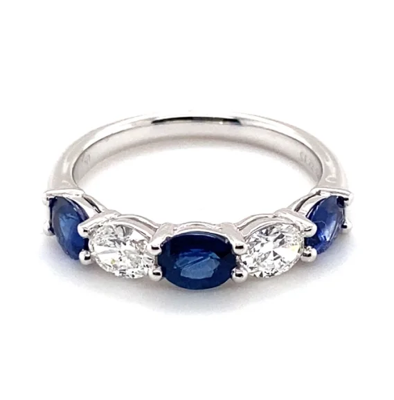 Quilted pattern ring-Bremer Jewelry Sapphires and Diamonds Five Stone Fashion Ring in 18K White Gold (1.72ctw)