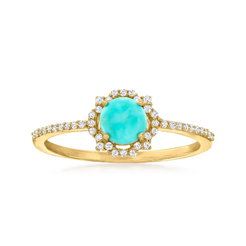 Crafted gold ring-Canaria Turquoise Halo Ring With Diamonds in 10kt Yellow Gold