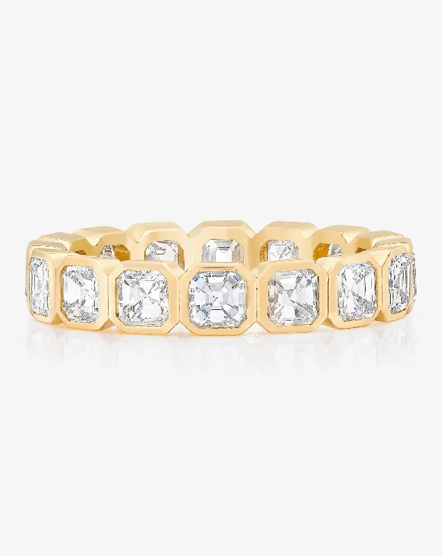 Vivid moonstone ring-Asscher Bezel Eternity Band